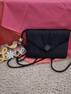 Black Evening Crossbody Clutch with Rhinestone Accent
